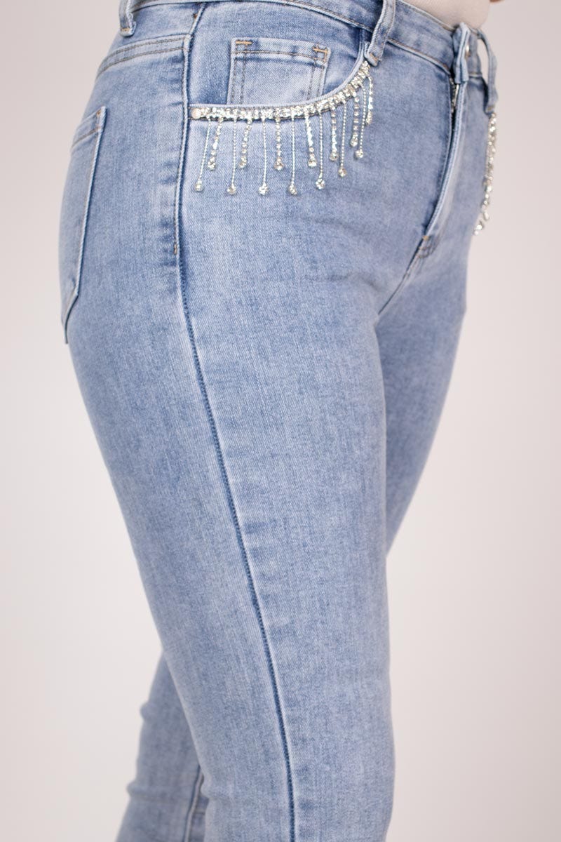 Slimfit jeans m. glittersten, Denim 