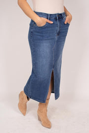 Midi nederdel m. slids Denim