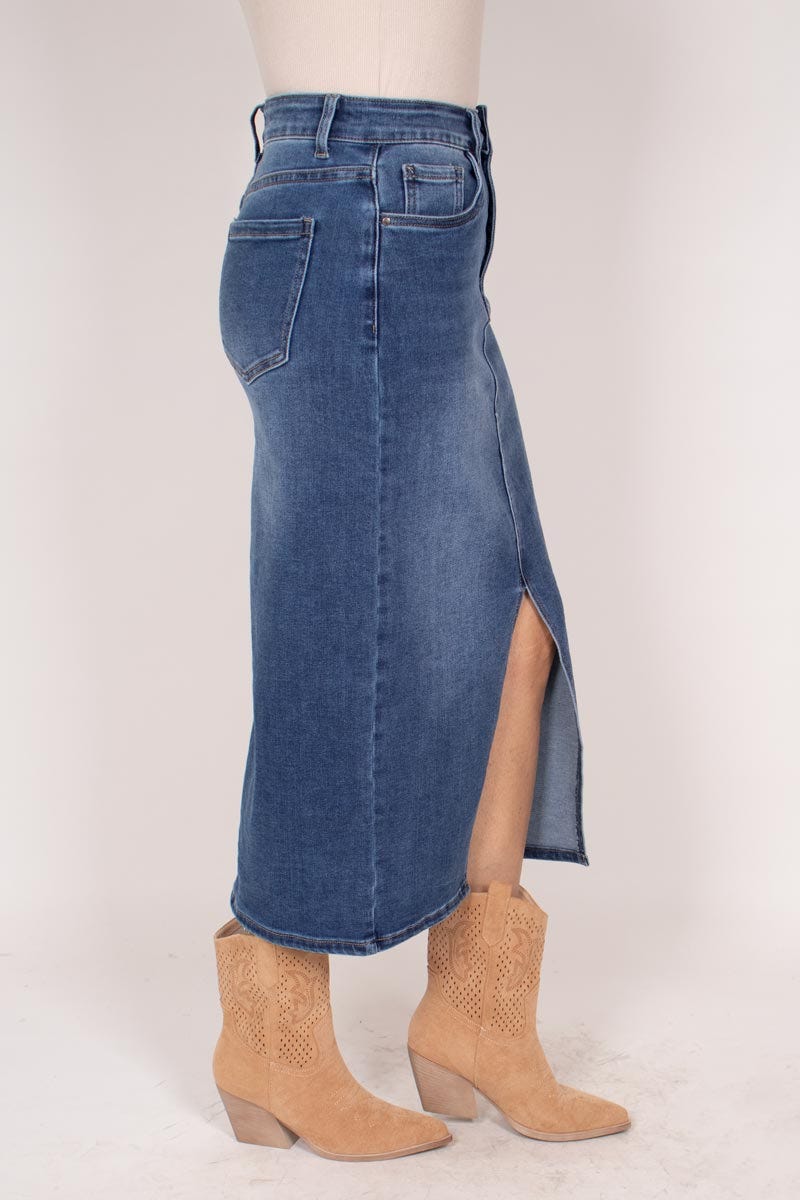 Midikjol m. slits, Denim