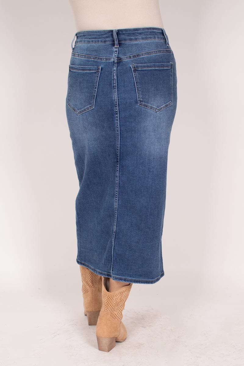 Midi nederdel m. slids Denim