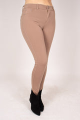 Slim fit-byxor m. glitterknappar, Taupe