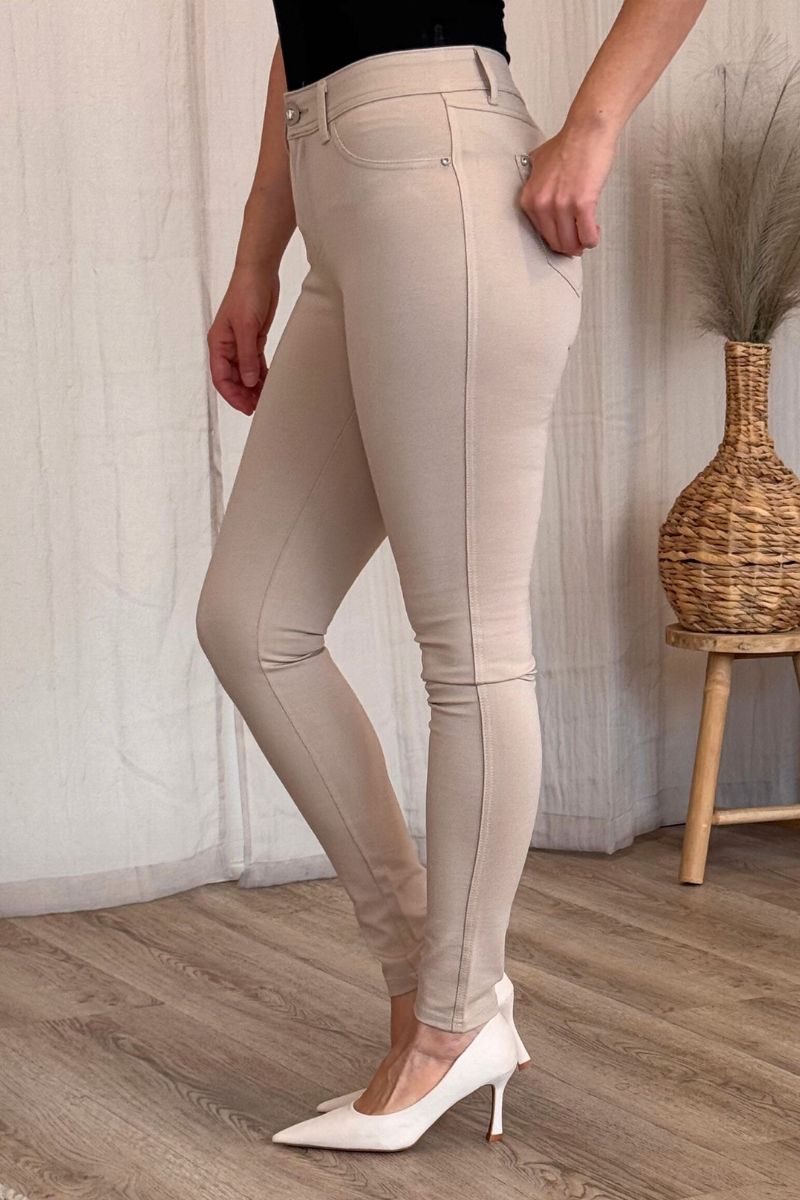 Slim fit-byxor m. glitterknappar, Beige