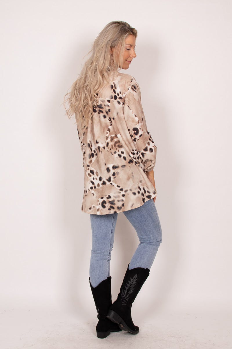 Adeline blus m. leopardprint, Beige