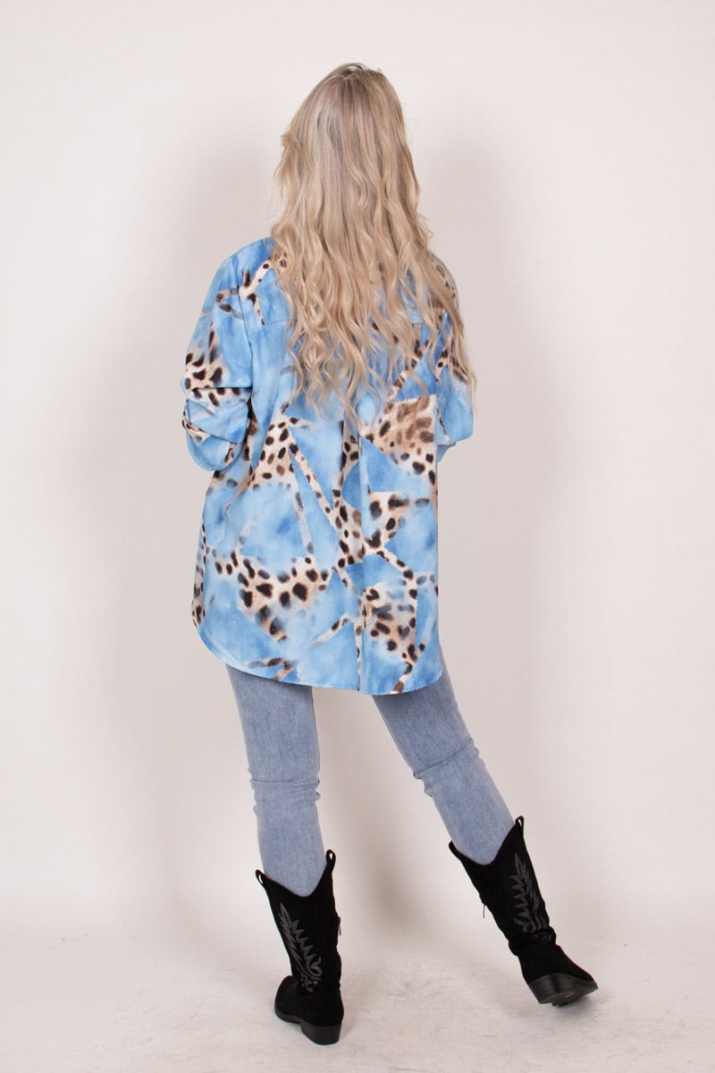 Adeline blus m. leopardprint, Blå