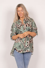 Adeline bluse m. leopardprint Grøn