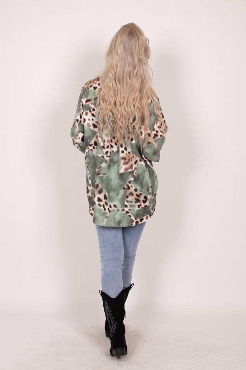 Adeline blus m. leopardprint, Grön