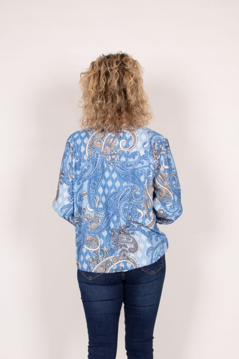 Crossover blus m. paisleyprint, Blå