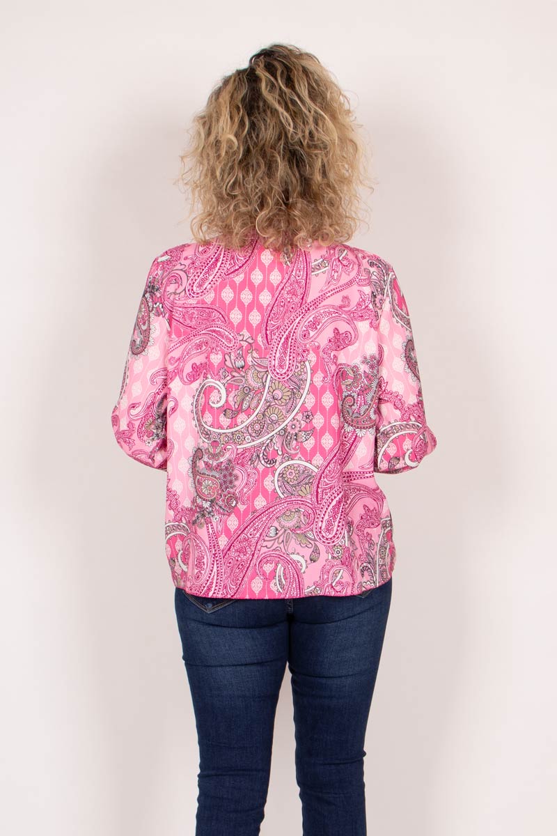 Crossover blus m. paisleyprint, Rosa