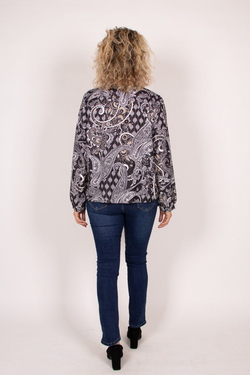 Crossover blus m. paisleyprint, Svart