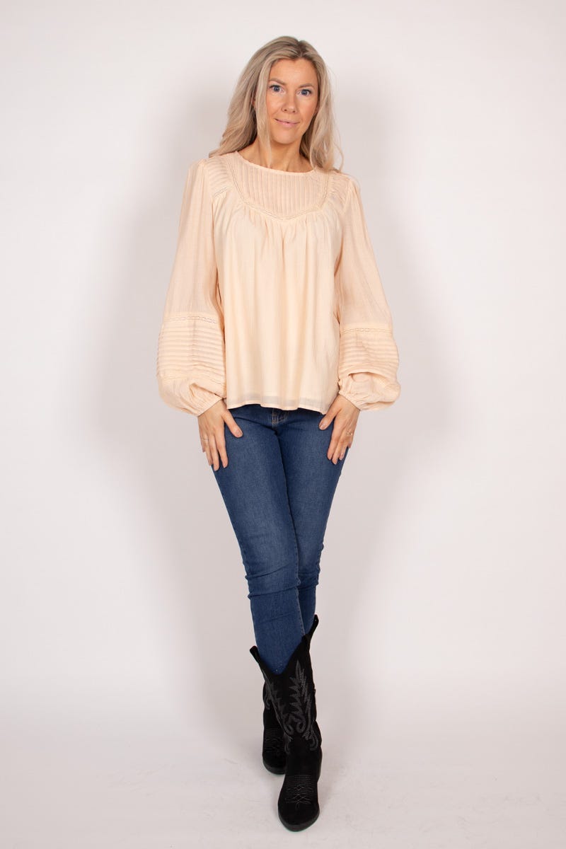 Blus m. spetsdetaljer, Beige