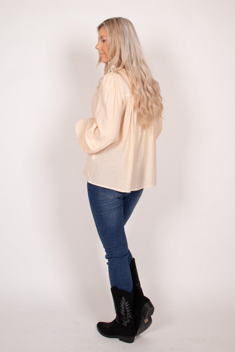 Blus m. spetsdetaljer, Beige