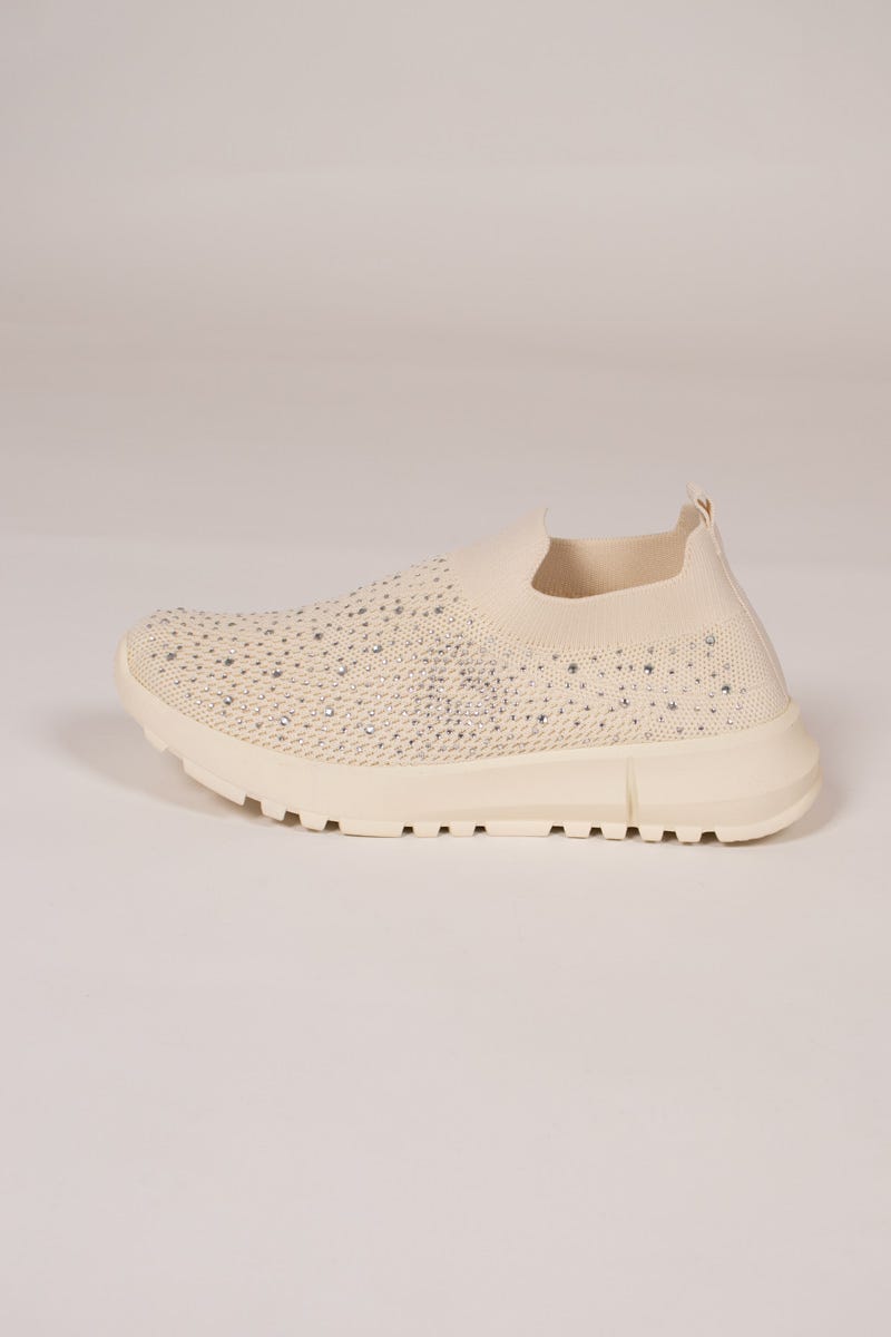 Slip-on sneakers m. glimmersten, Beige