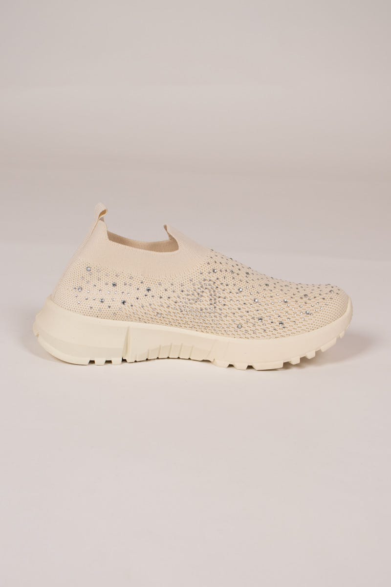 Slip-on sneakers m. glimmersten, Beige