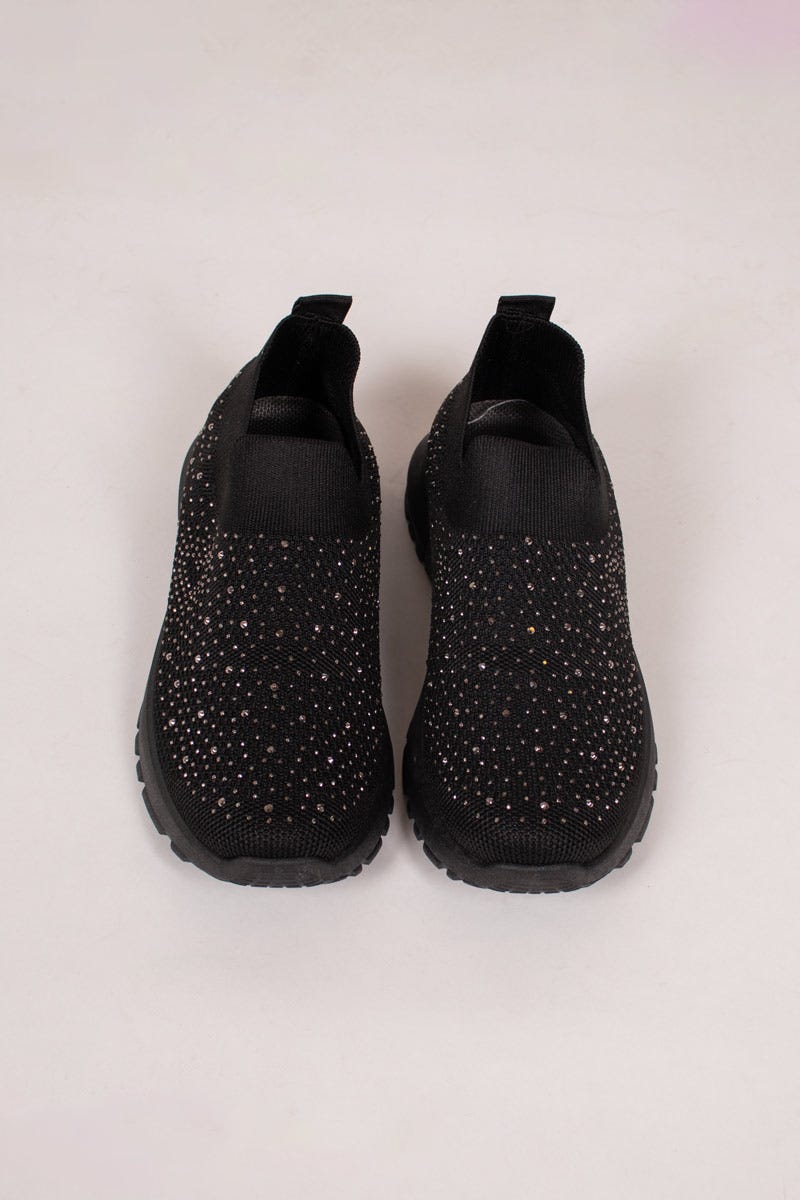 Slip-on sneakers m. glimmersten, Svart