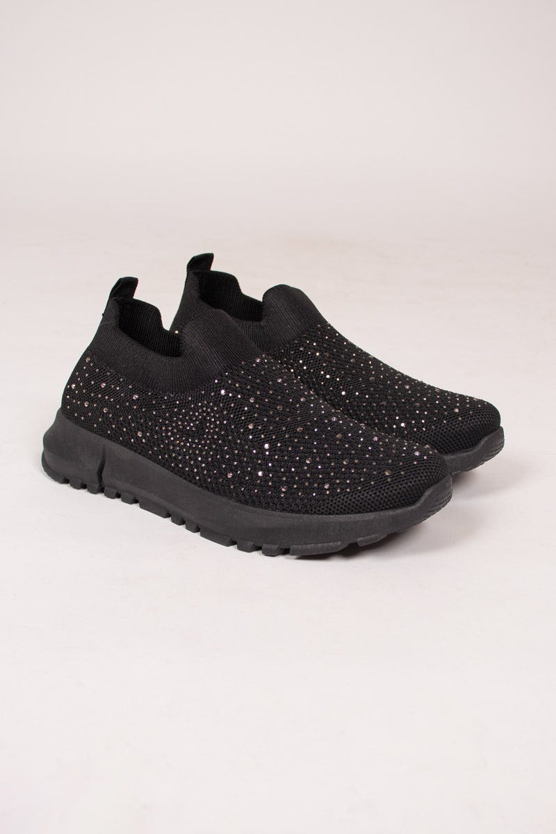 Slip-on sneakers m. glimmersten, Svart