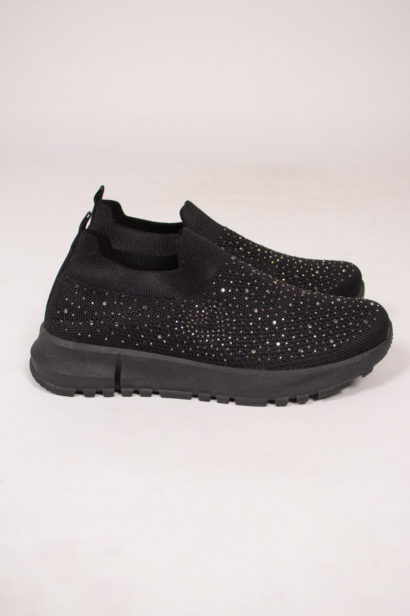 Slip-on sneakers m. glimmersten, Svart