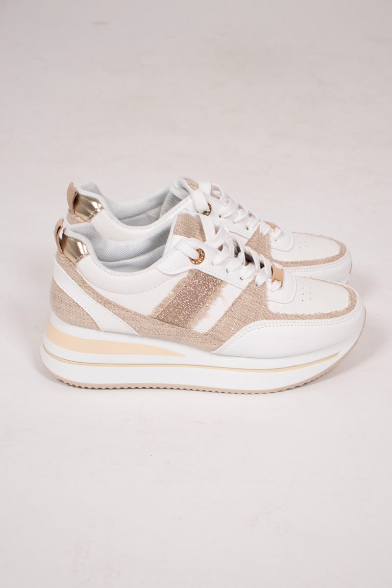 Sneakers m. glimmerrand, Beige