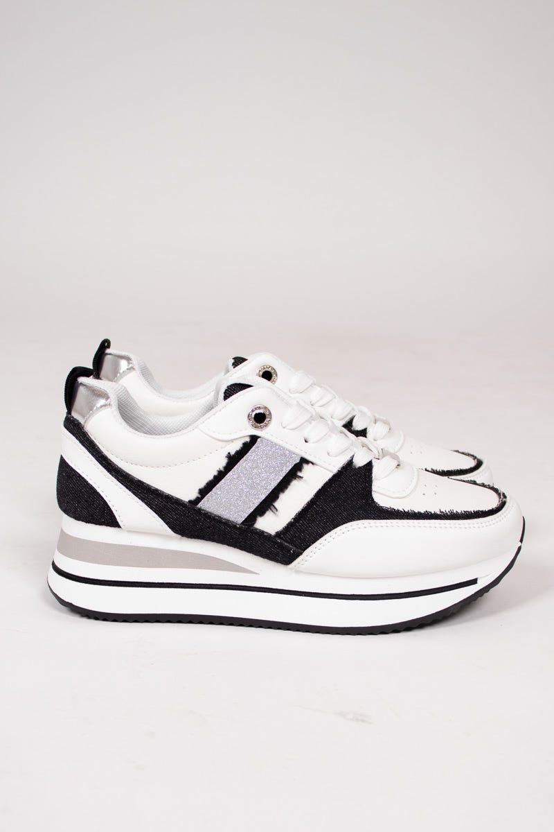 Sneakers m. glimmer stribe Sort