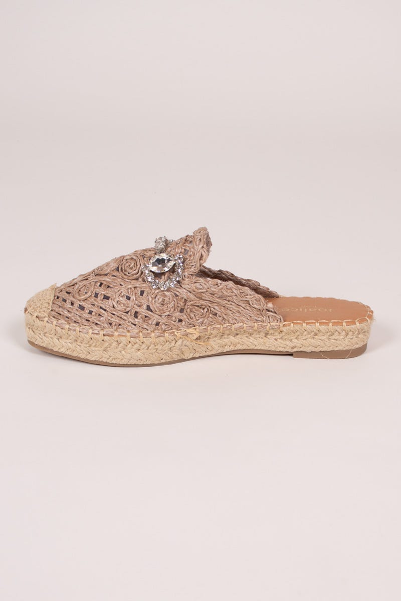 Espadrillos m. öppen häl och strasspänne, Taupe