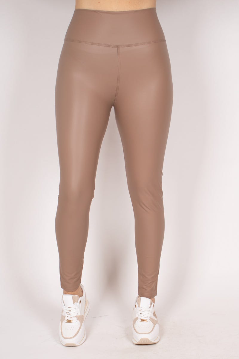 Coated leggings, Taupe