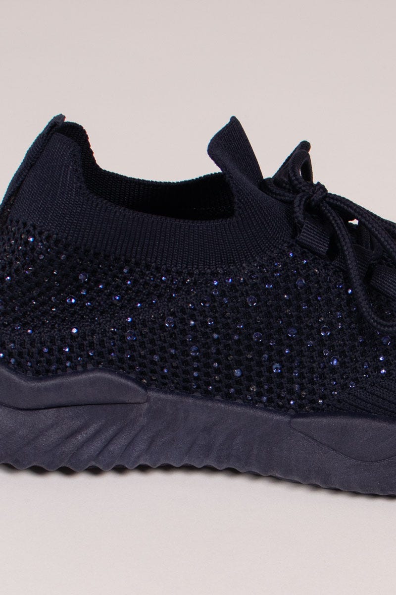 Slip-on sneakers m. snörning och glittersten, Navy