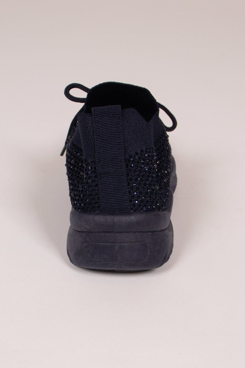 Slip-on sneakers m. snörning och glittersten, Navy