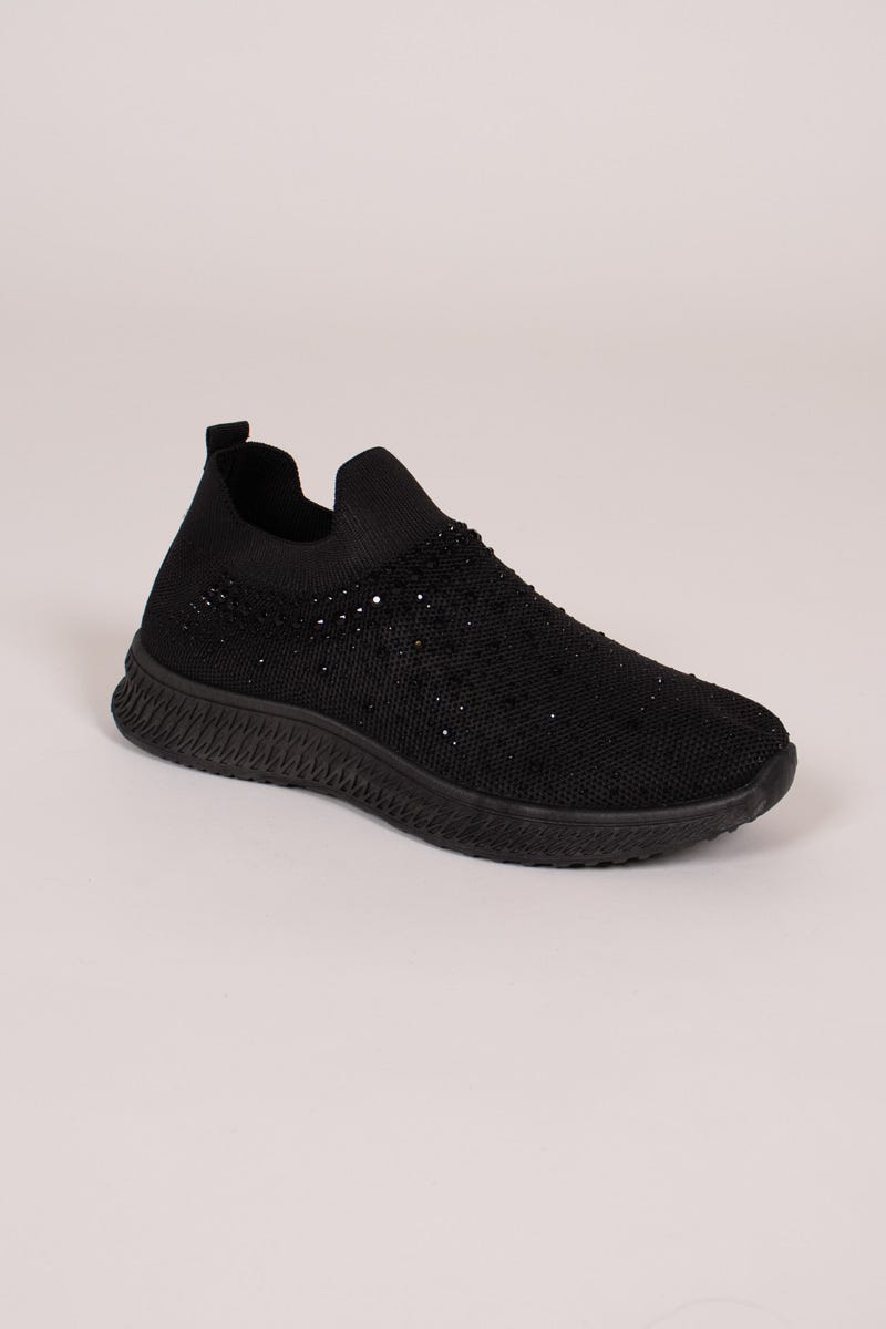 Slip-on sneakers m. glittersten, Svart