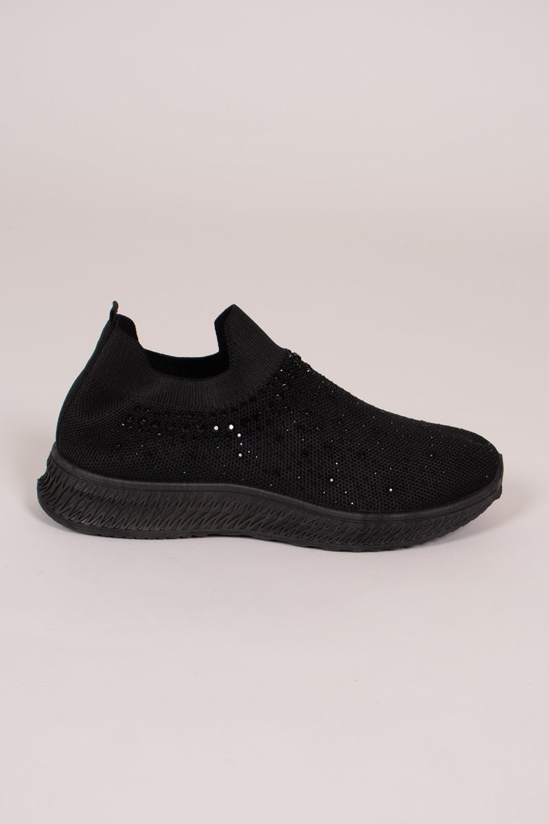 Slip-on sneakers m. glittersten, Svart