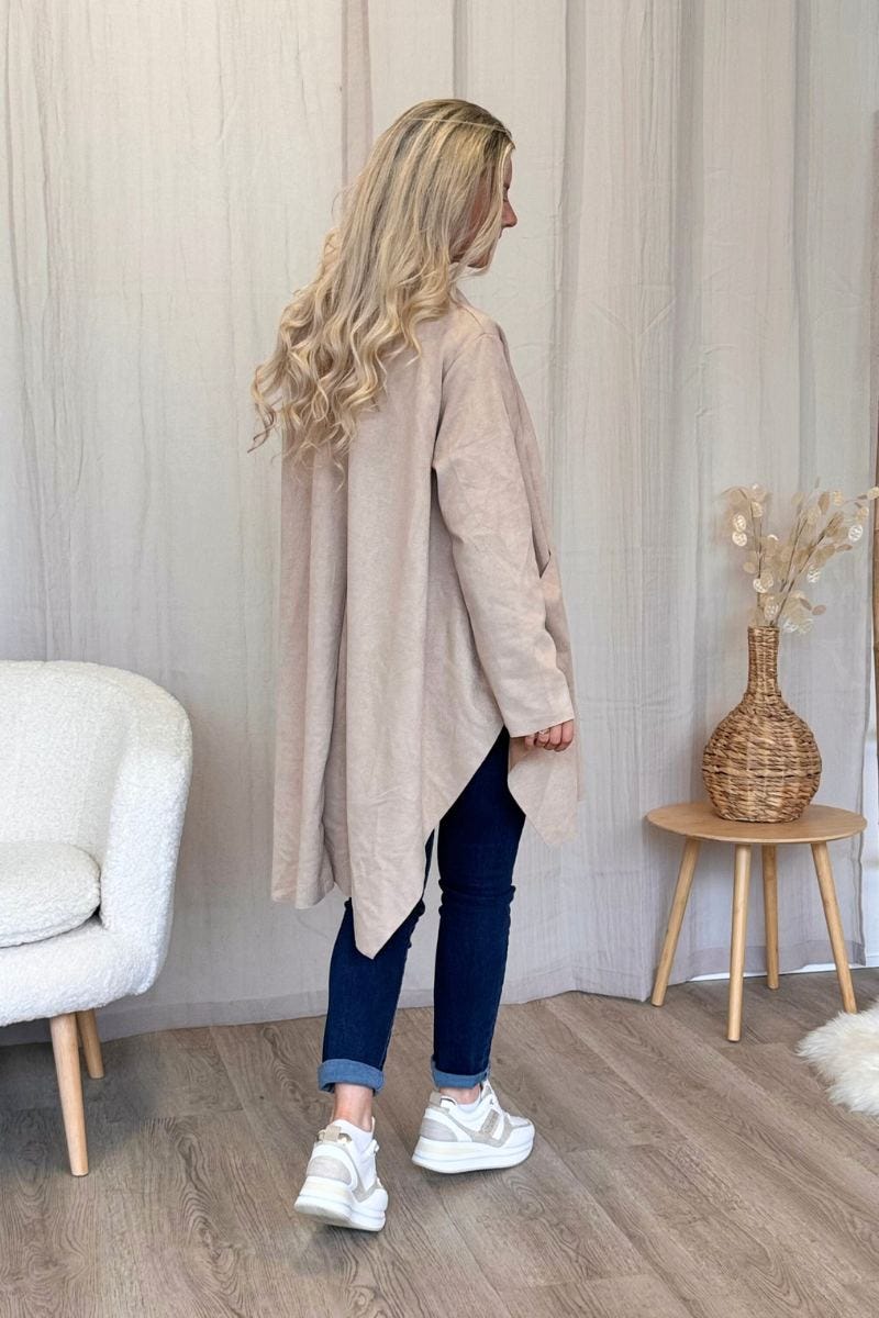 Cardigan i imiterad mocka, Beige