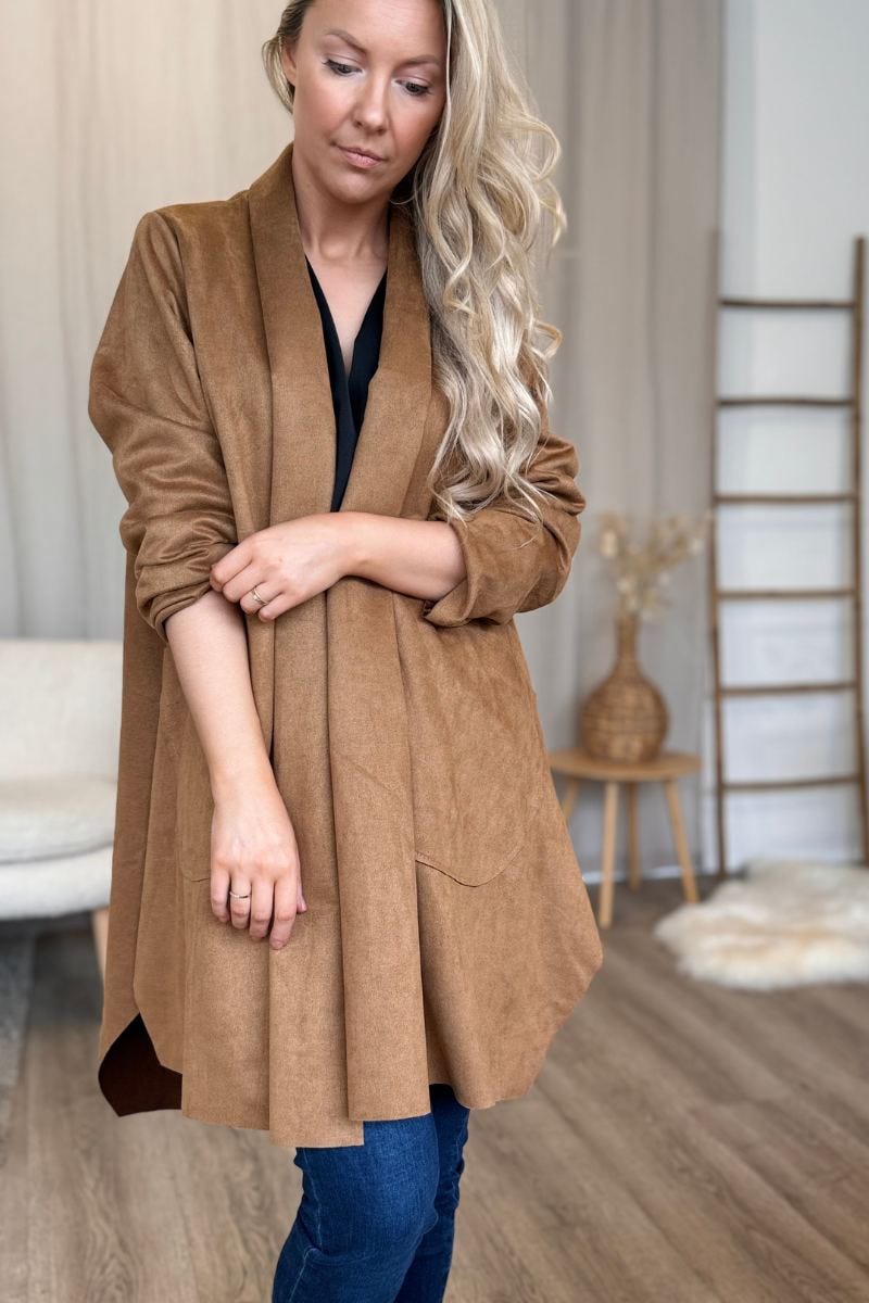 Cardigan i imiterad mocka, Camel