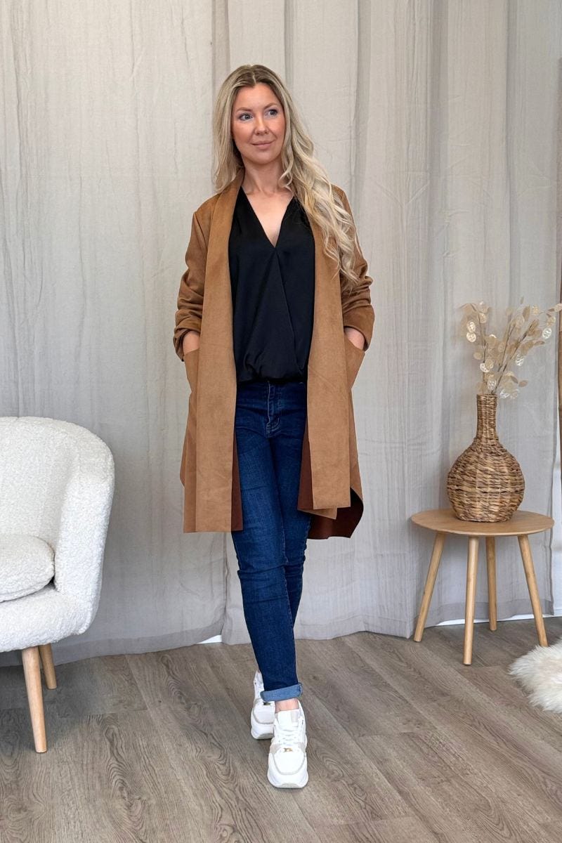 Cardigan i imiterad mocka, Camel