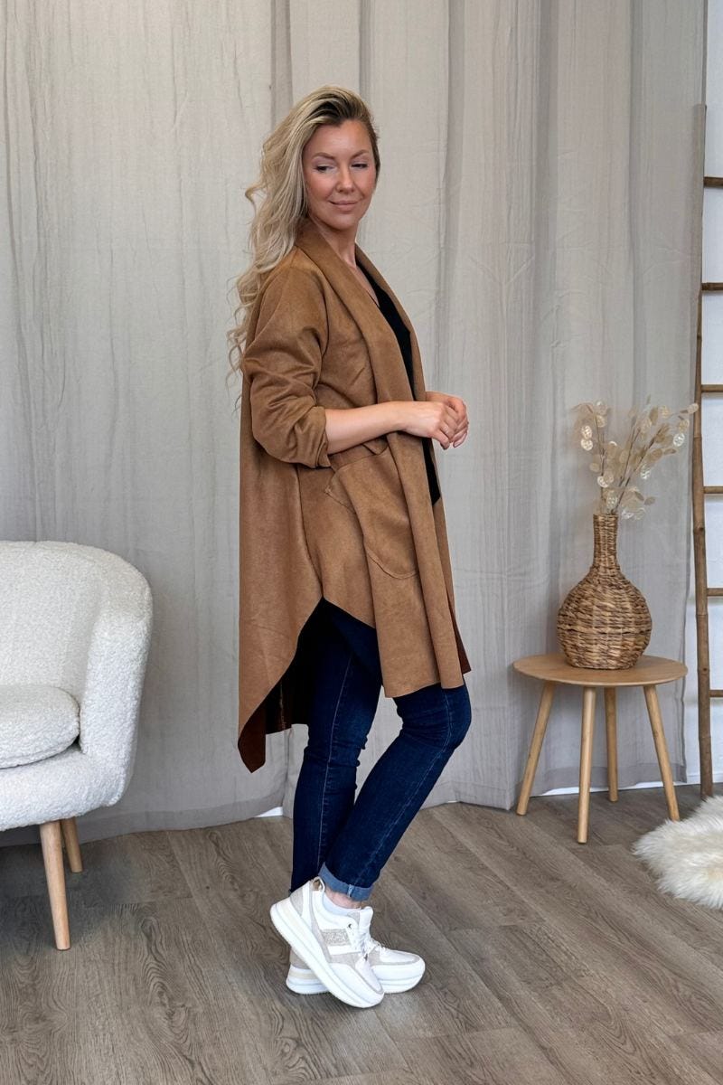 Cardigan i imiterad mocka, Camel