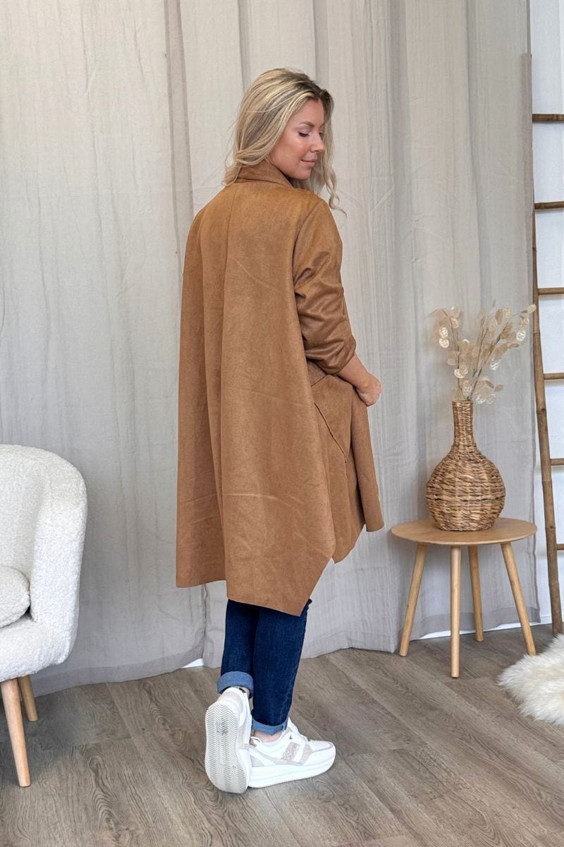 Cardigan i imiterad mocka, Camel