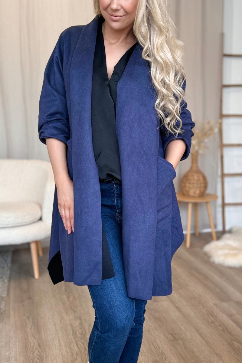 Cardigan i imiterad mocka, Navy