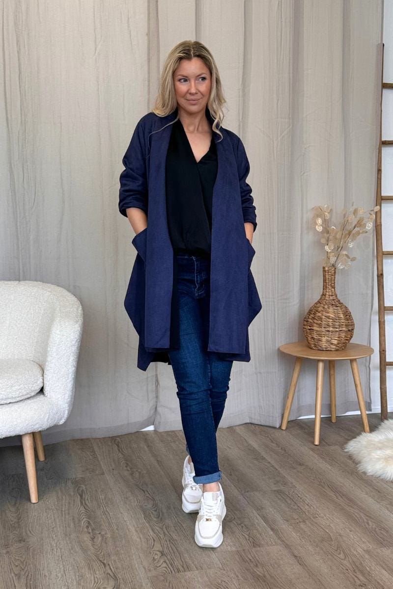 Cardigan i imiterad mocka, Navy