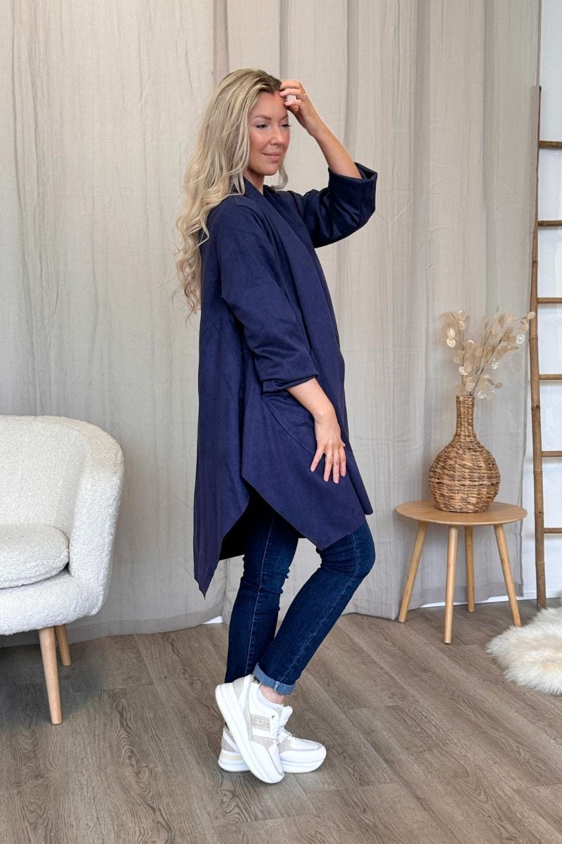 Cardigan i imiterad mocka, Navy