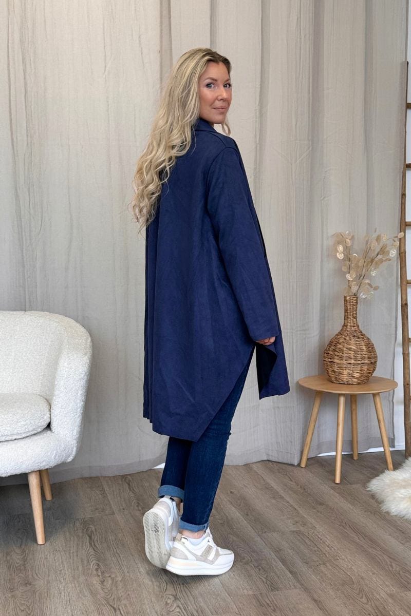 Cardigan i imiterad mocka, Navy