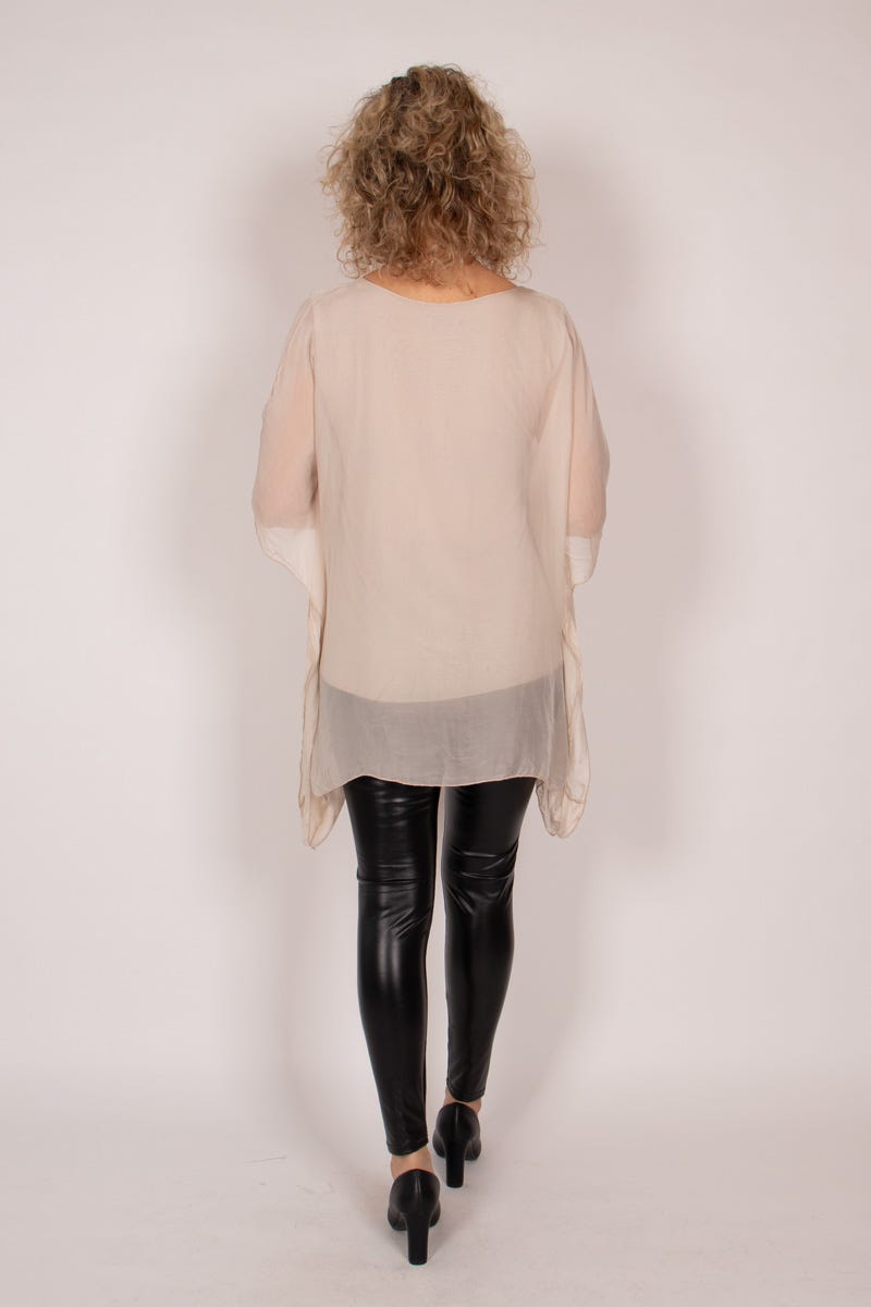 Tunika m. batwing og v-hals Beige