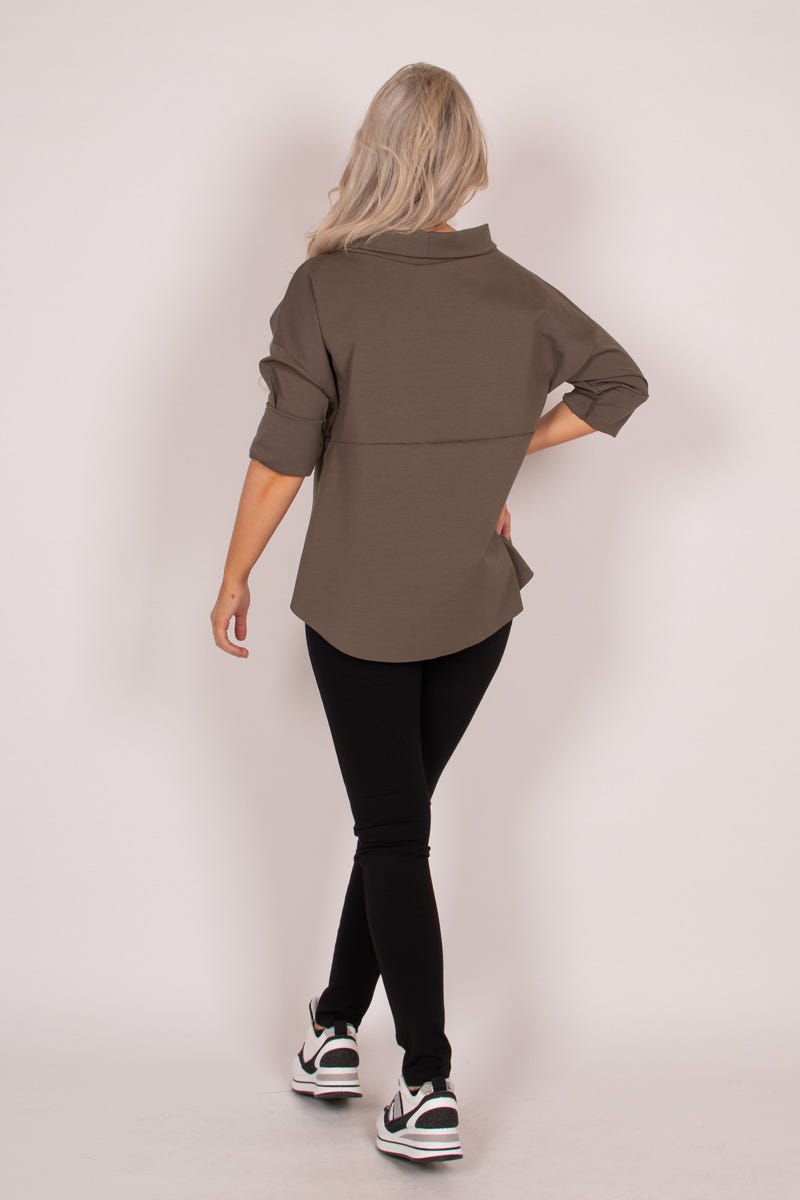 Blus m. krage, Khaki