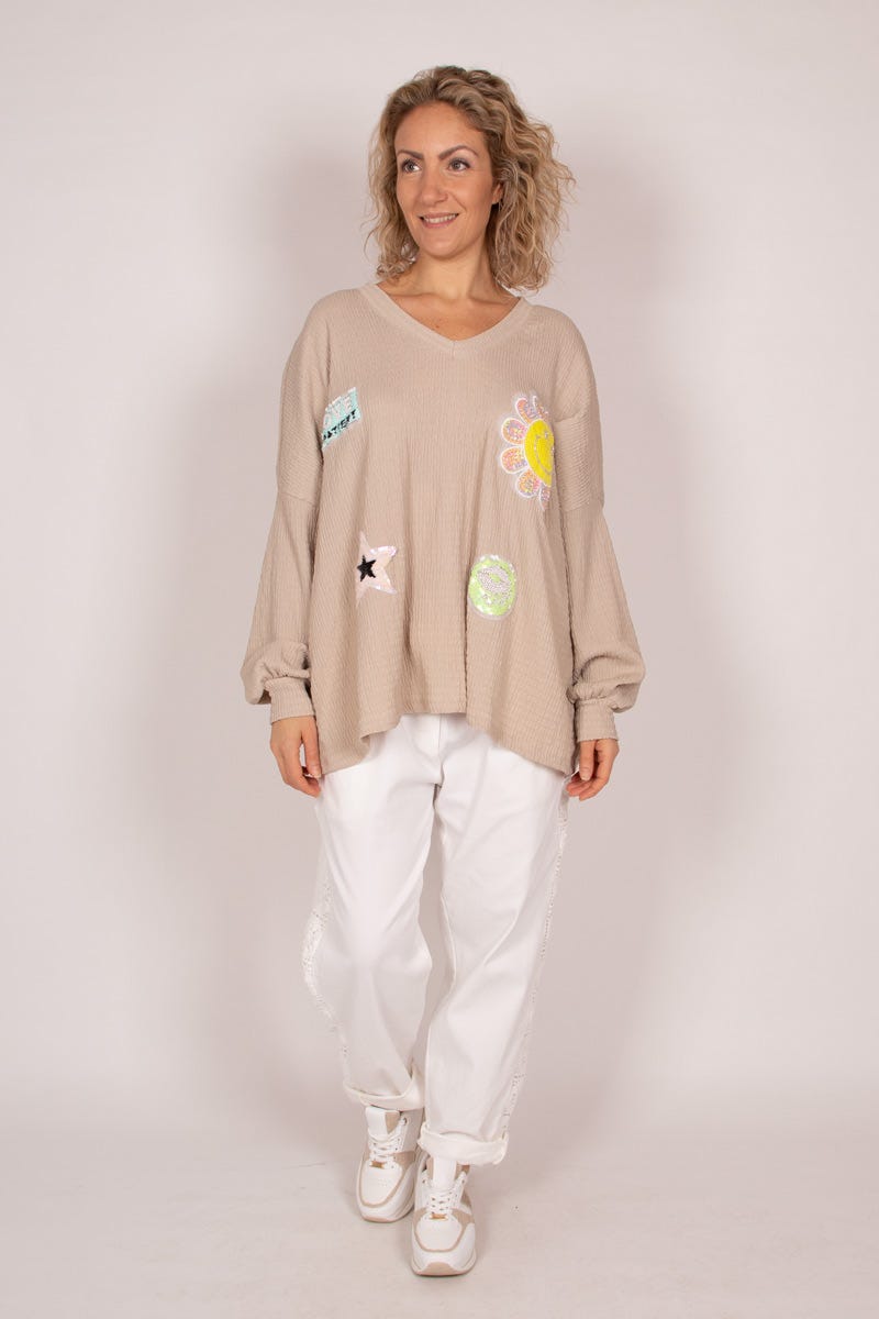 Blus m. paljetter, Taupe