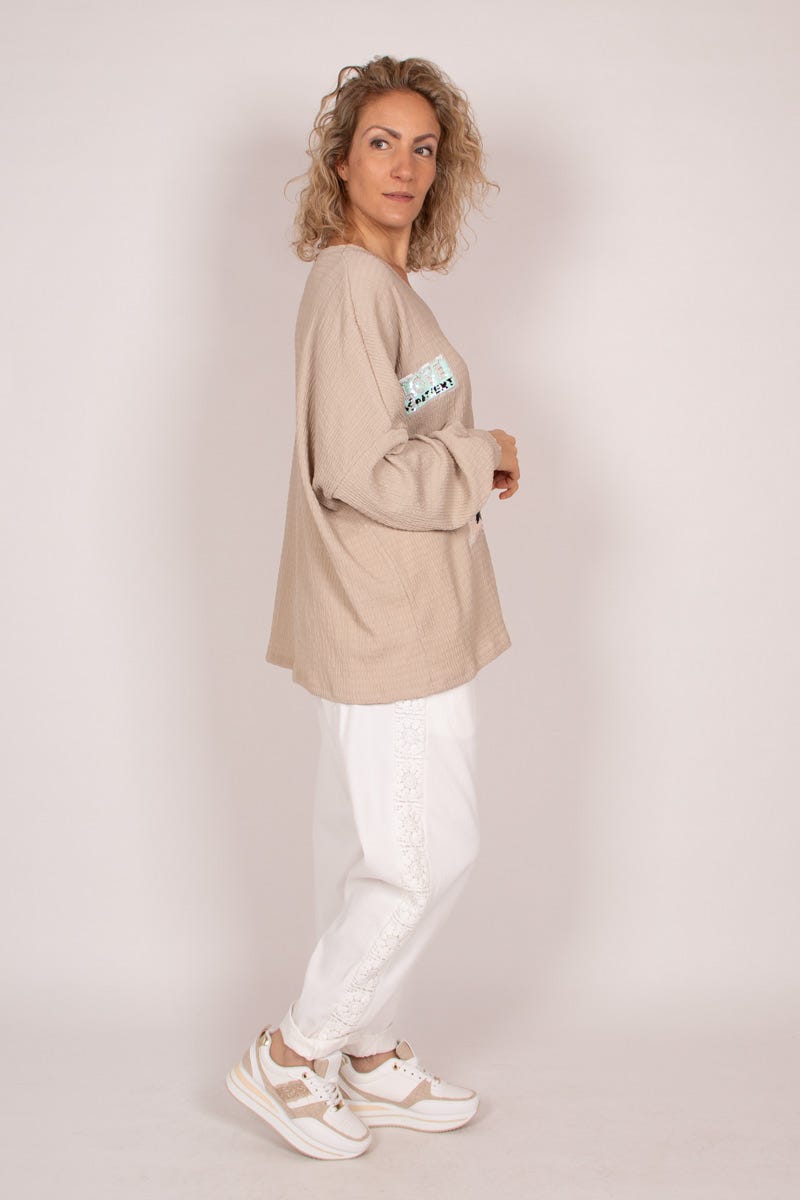 Blus m. paljetter, Taupe