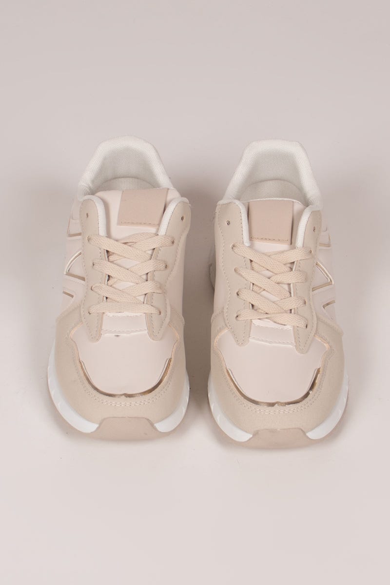 Sneakers m. gulddetaljer, Beige