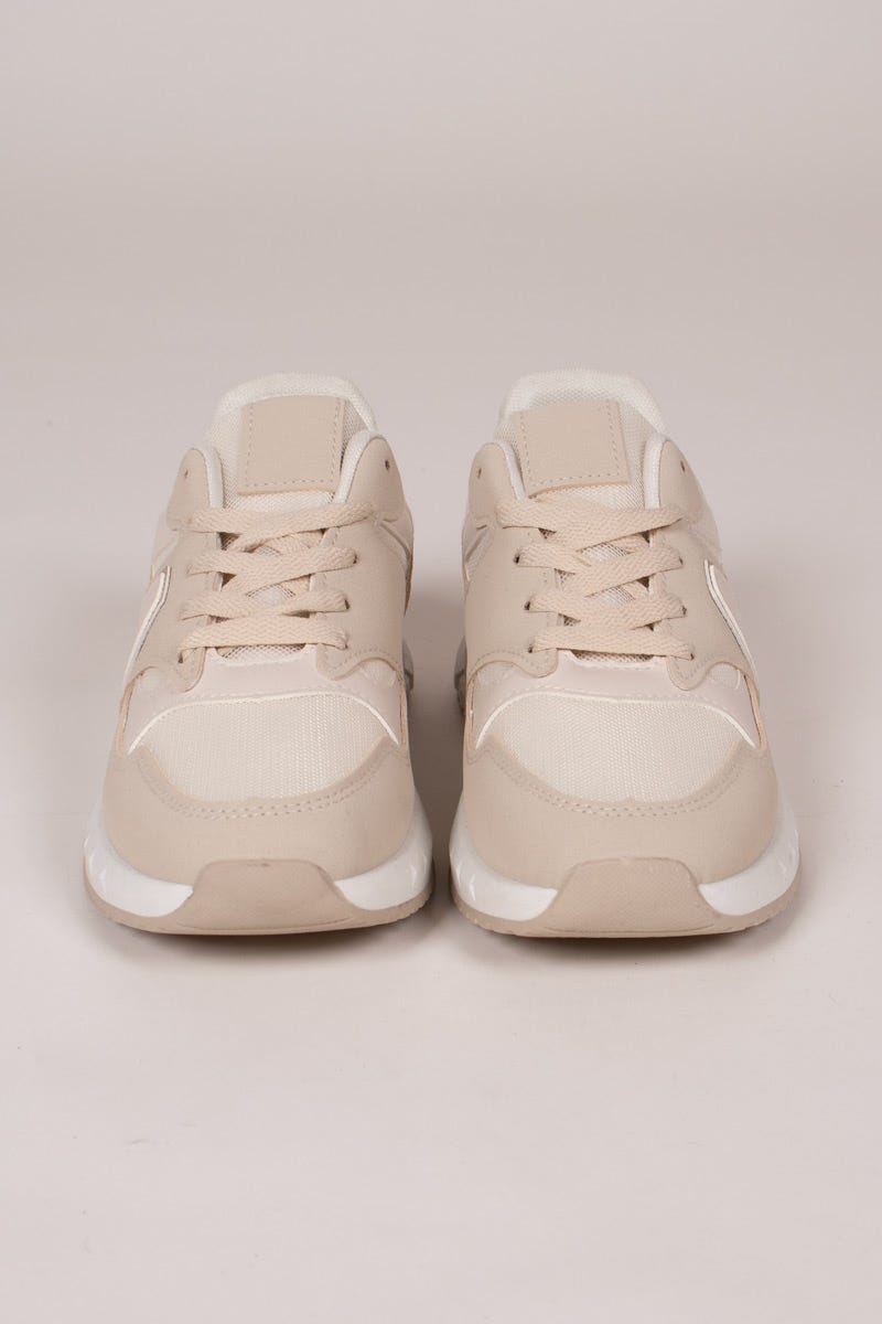 Sneakers m. mesh og gulddetaljer Beige