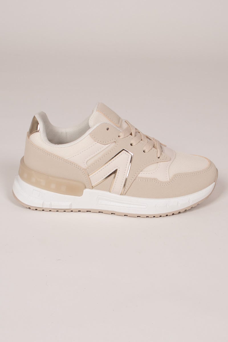 Sneakers m. mesh og gulddetaljer Beige