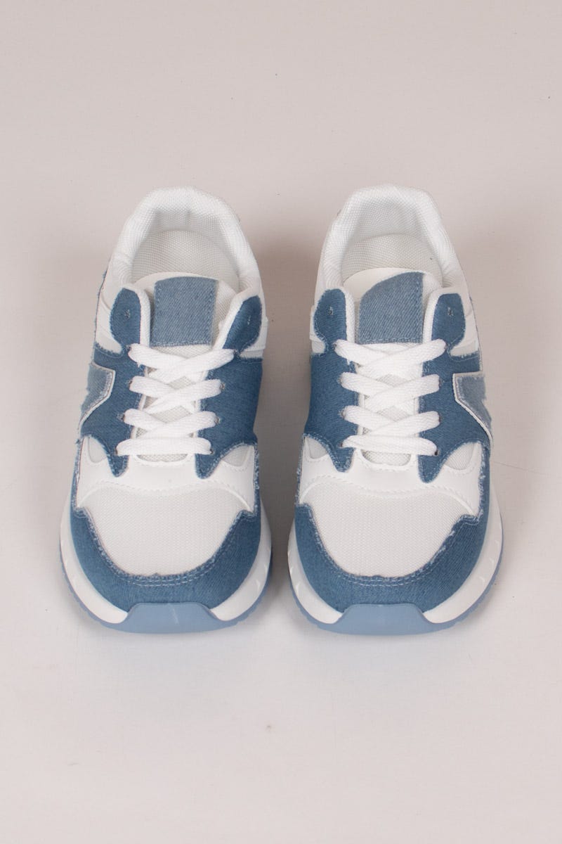 Sneakers m. mesh og denim detaljer Blå