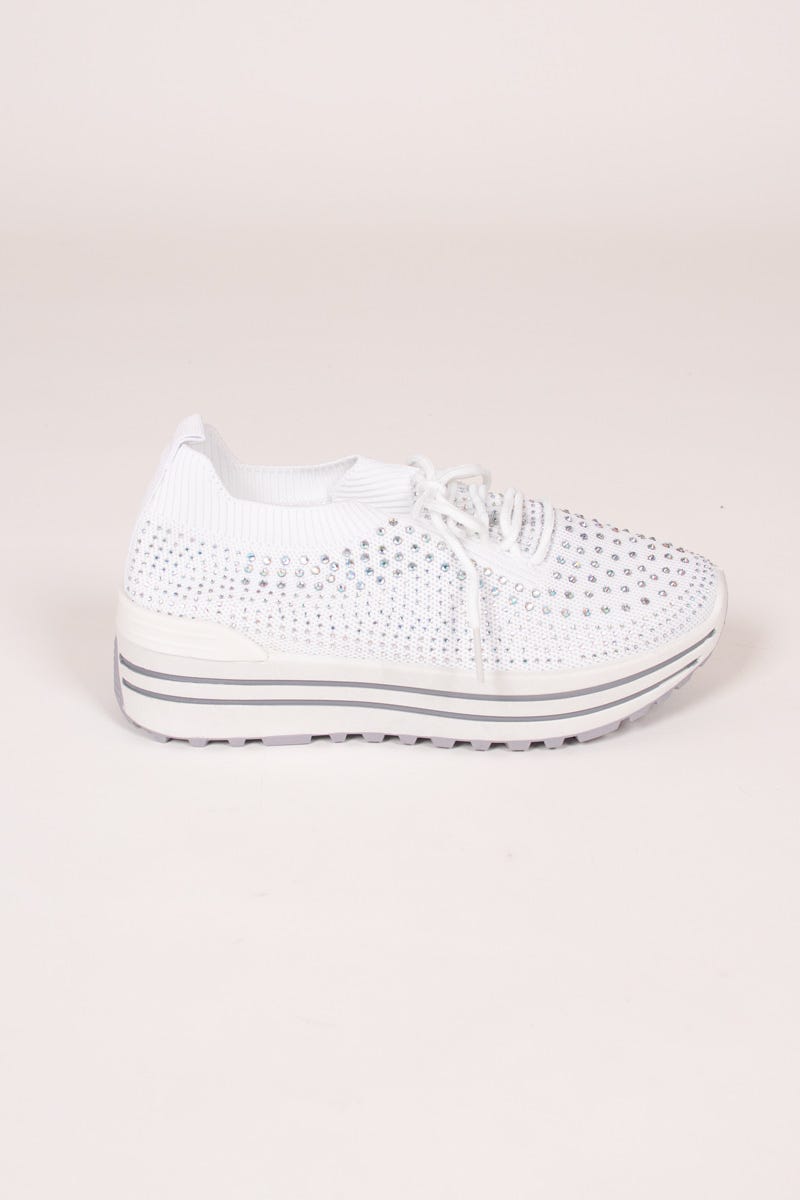 Slip-on sneakers m. glittersten och vit sula, Vit