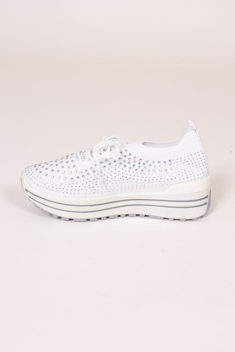 Slip-on sneakers m. glittersten och vit sula, Vit