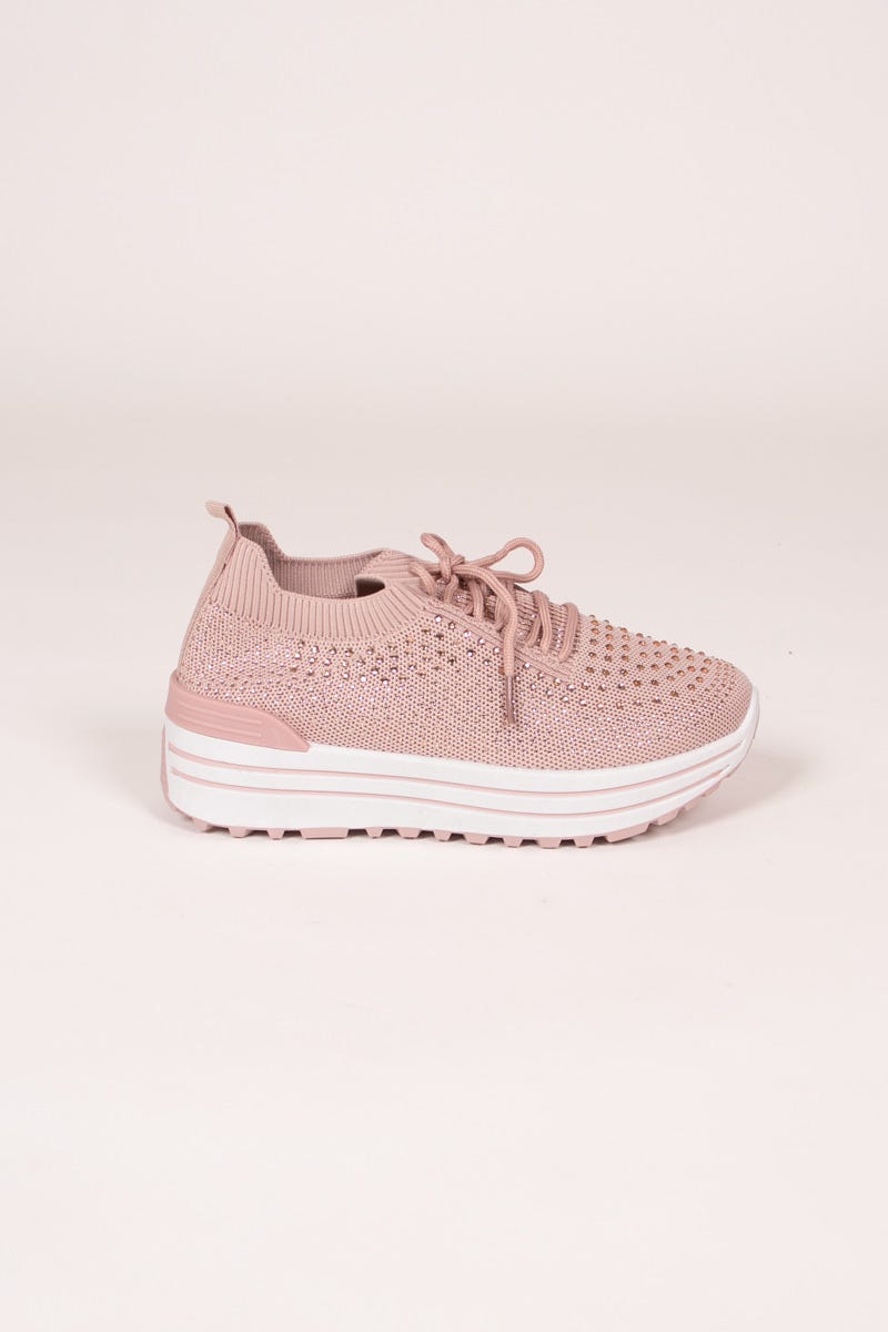 Slip-on sneakers m. glittersten och vit sula, Rosa