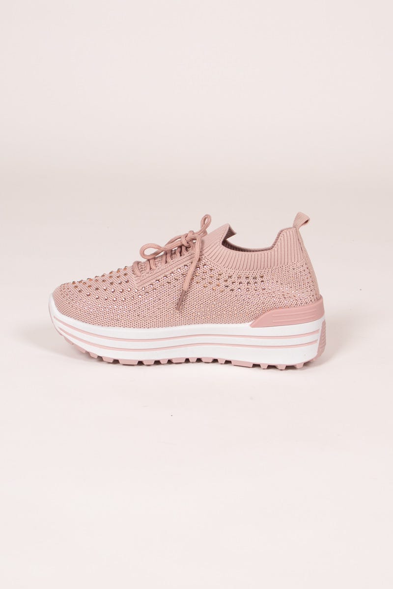 Slip-on sneakers m. glittersten och vit sula, Rosa