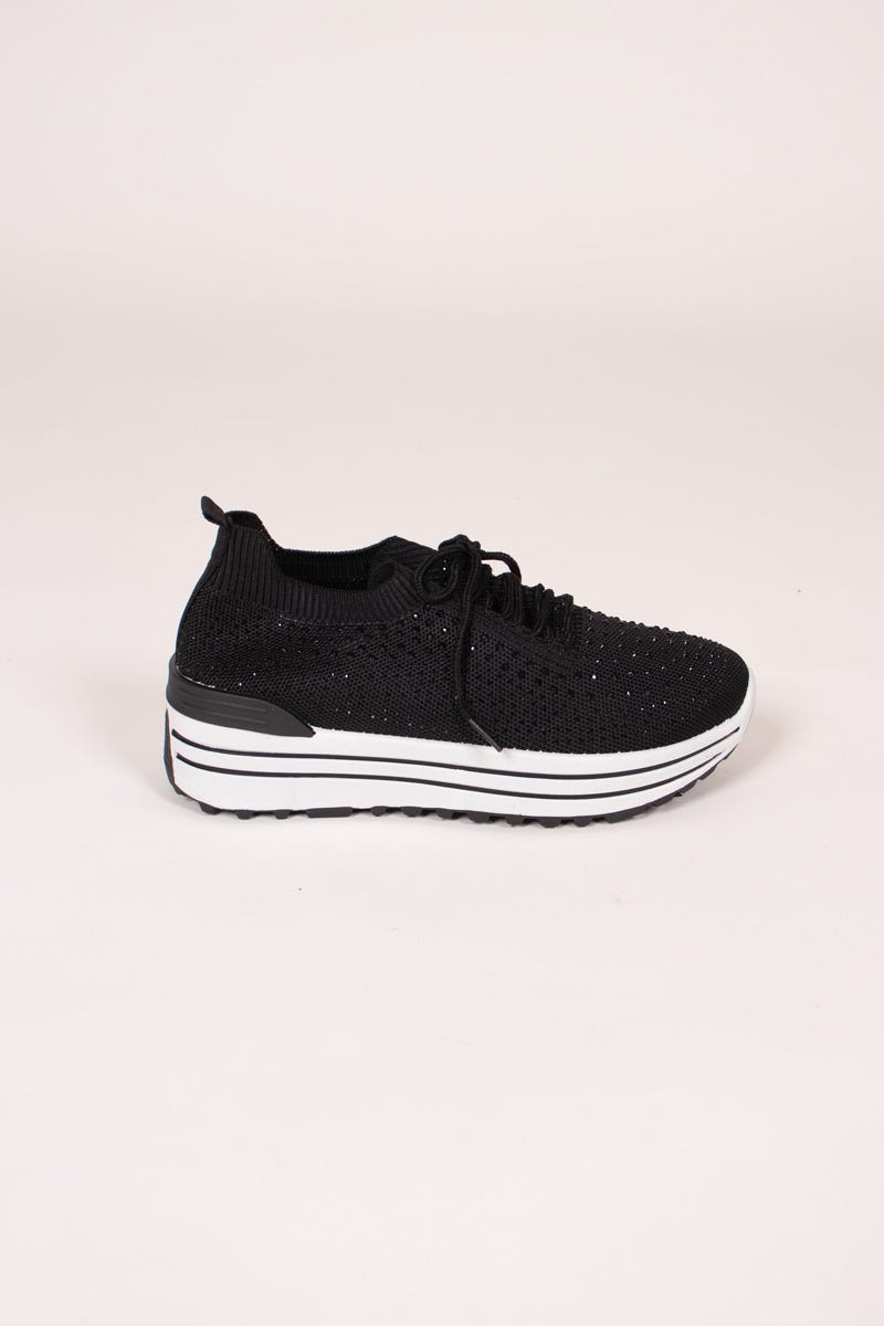 Slip-on sneakers m. glittersten och vit sula, Svart